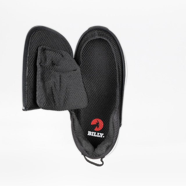 Black Limitless Low Top Shoes featuring a sock-like design and a black logo, with FlipTop zipper closure for easy wear, crafted for comfort and independence.