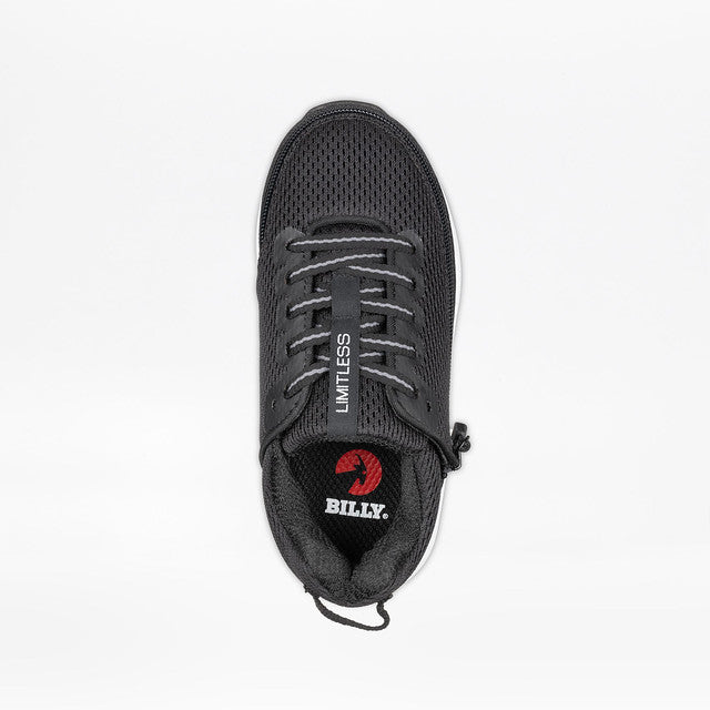 Black Limitless Low Top Shoes with laces, featuring FlipTop Technology for easy wear. Sensory-friendly design enhances comfort and independence, suitable for everyday use.