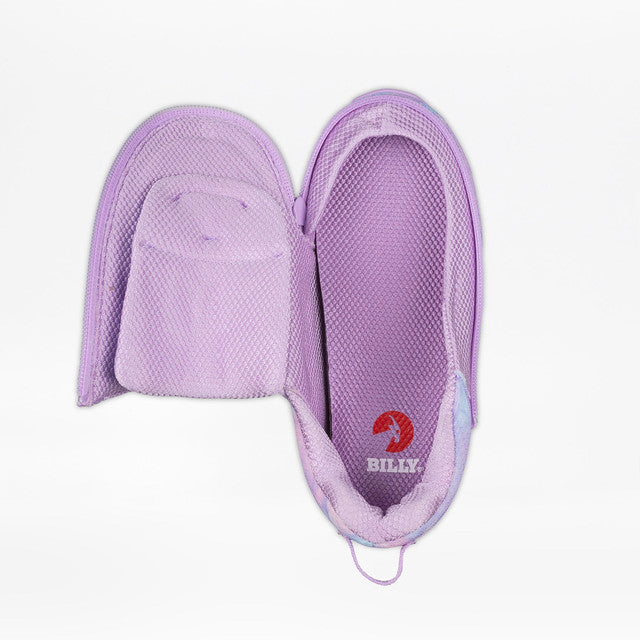 Toddler - Lilac Watercolour Limitless Low Top Shoe with Velcro opening, removable insert, and visible footbed, designed for comfort and independence by BILLY.