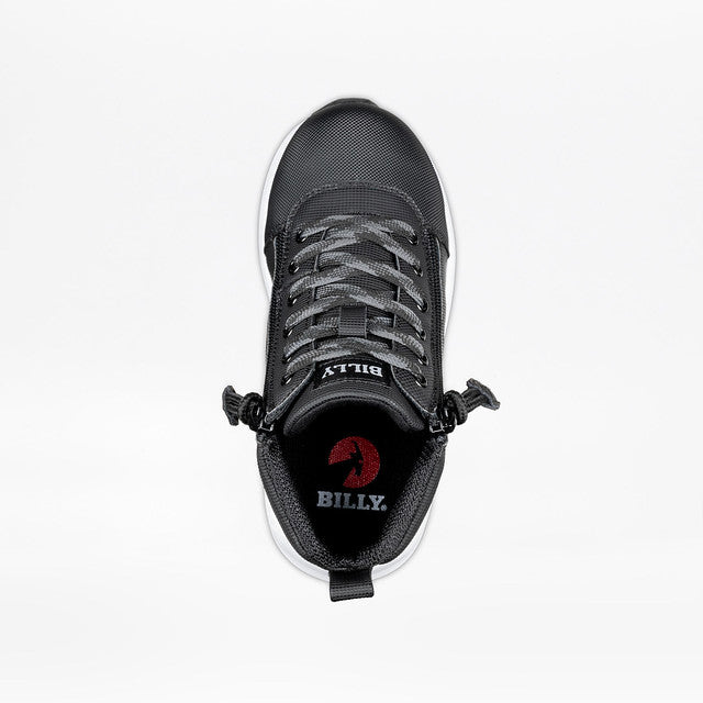 Toddler - Rugged Black BILLY Goat DZ High, featuring a faux leather upper and dual zippers for easy access, tailored for durability and AFO compatibility.
