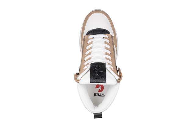 Women's Comfort DZ High shoe with faux leather, suede, and dual zippers for ease, showcasing Billy Footwear's adaptive design for style and accessibility.