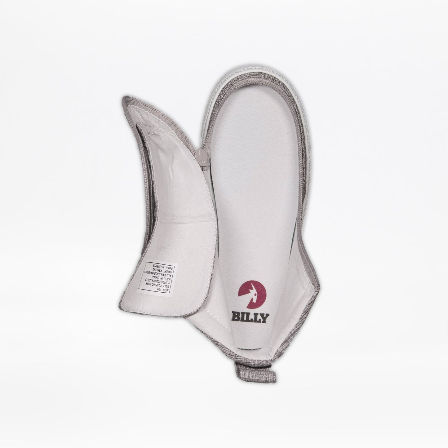 Grey Jersey BILLY Classic Lace High shoe with a logo and zipper, designed for accessibility and style.