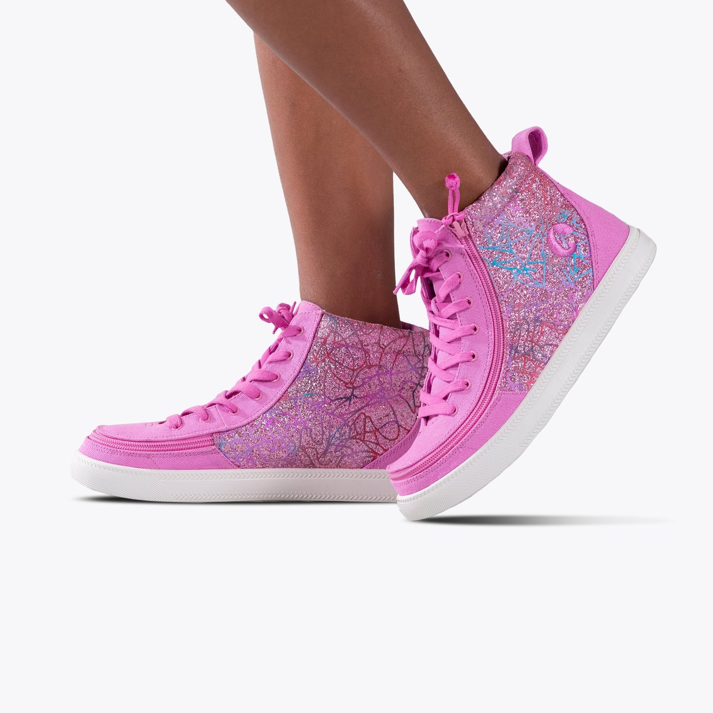 Toddlers' Pink Print BILLY Classic Lace High Tops, available in sizes 5 US Toddler to 7 US Big Kid, offer a playful, eye-catching design.