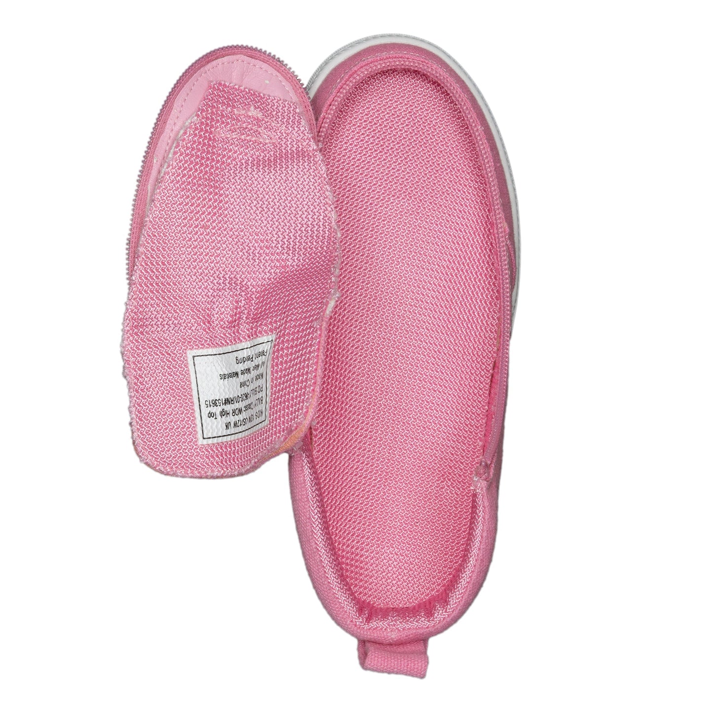 Pink BILLY Classic D|R High Top shoes with adjustable laces, pink knit fabric, and full-wrap zipper for easy access, ideal for AFO needs.