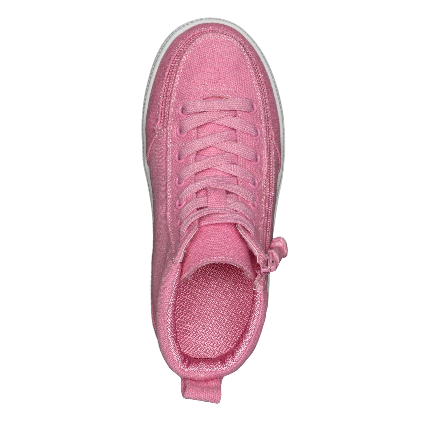 Pink BILLY Classic D|R High Top shoe with white sole, featuring a full-wrap zipper and functional laces for easy access and adjustable fit.