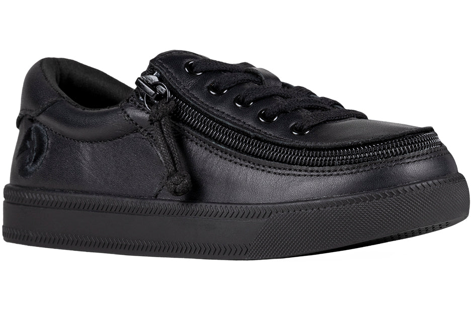 Toddlers - Black to the Floor Leather BILLY Classic Lace Lows; stylish, adjustable low-top shoes with removable inserts, perfect for versatile dressing.