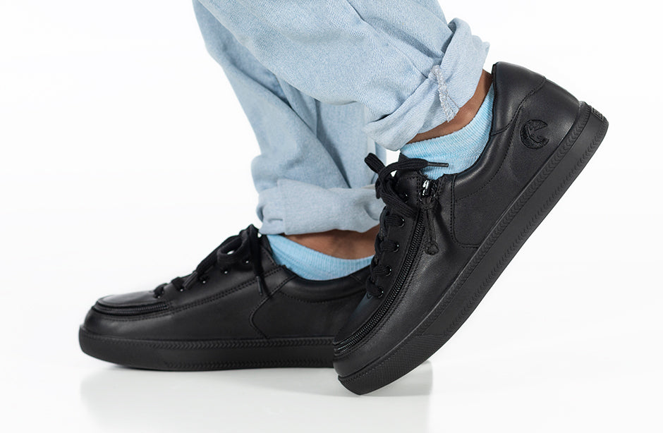 Toddlers - Black to the Floor Leather BILLY Classic Lace Lows, featuring adjustable cotton-blend laces, leather upper, and rubber outsole for versatile kids' style.