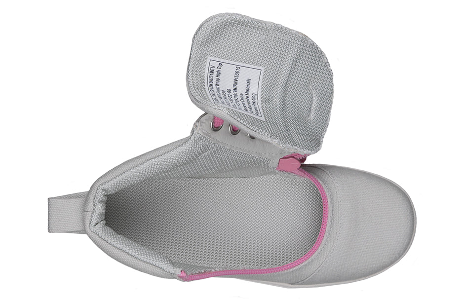 Grey/Pink BILLY D|R Short Wrap High Tops featuring pink zipper and adjustable laces for easy access, designed for comfort and durability.