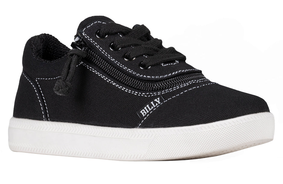 Black/White BILLY D|R Short Wrap Low Tops with functional laces and wrap zipper for easy access, featuring durable polyester lining and adjustable depth insoles.