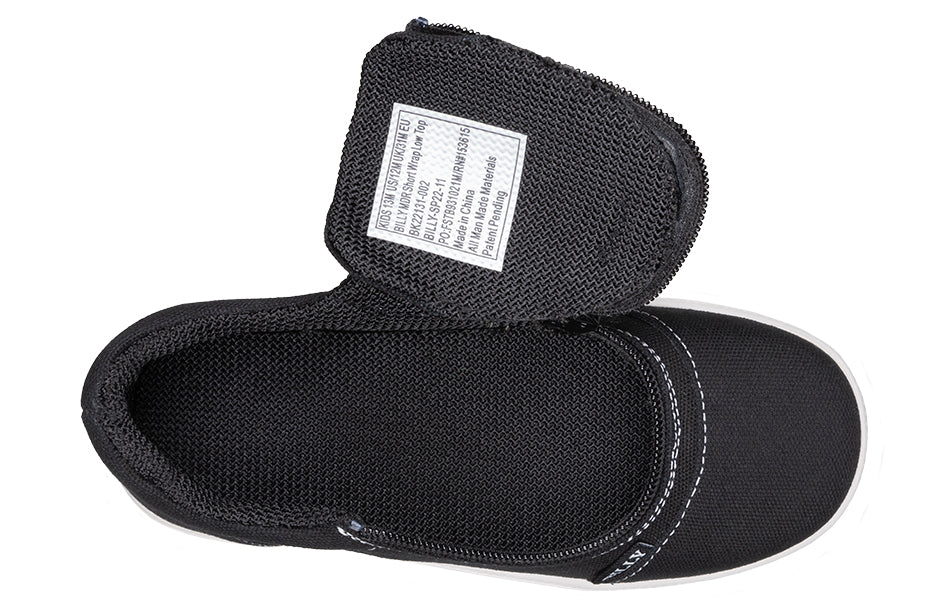 Black/White BILLY D|R Short Wrap Low Tops with easy zip fastener, functional laces, and adjustable fit for enhanced accessibility.