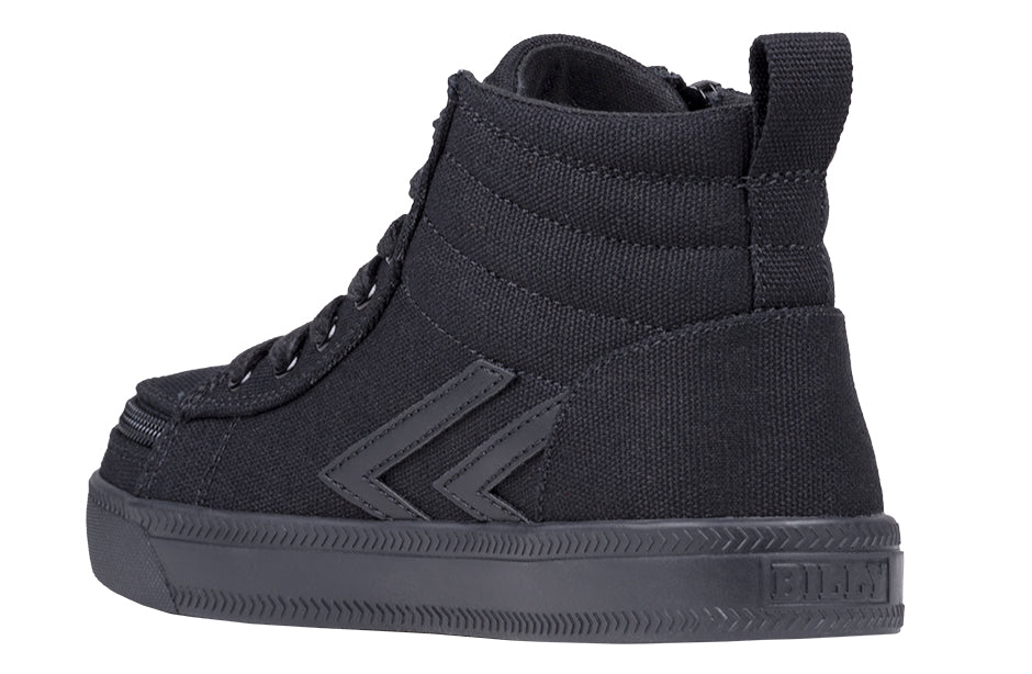 Black to the Floor BILLY CS Sneaker High Tops with functional laces and wraparound zipper, designed for comfort and ease of use.