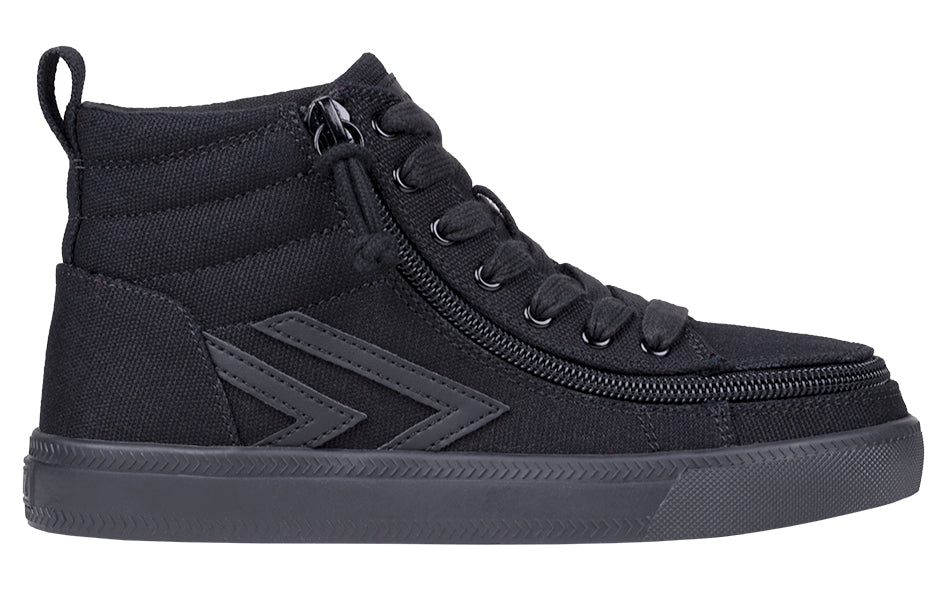 Black to the Floor BILLY CS Sneaker High Tops featuring a black canvas upper, zipper closure, and functional laces for a custom fit.