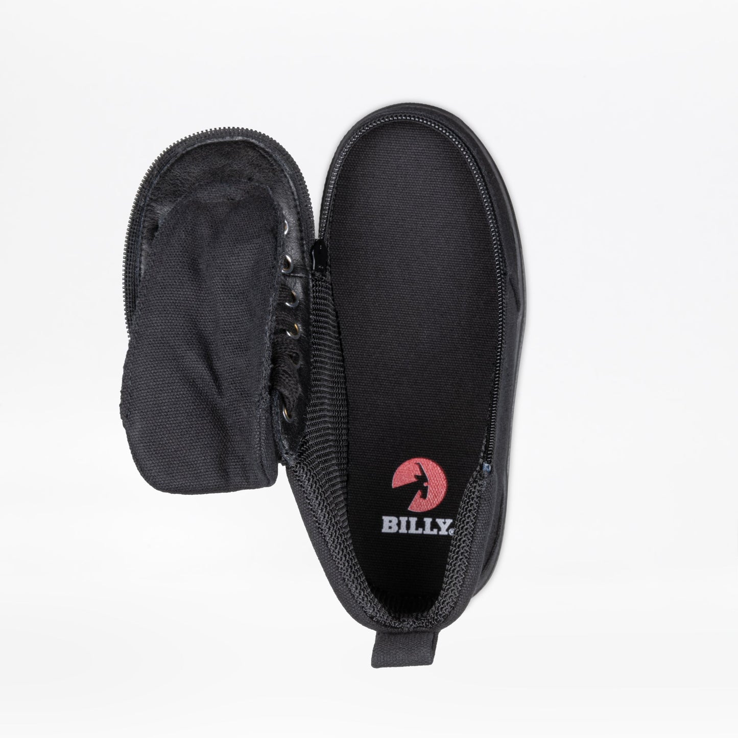 Toddler Black to the Floor BILLY Classic D|R II High Top shoes with adjustable laces, full-wrap zipper, and removable insoles for customizable fit and easy access.