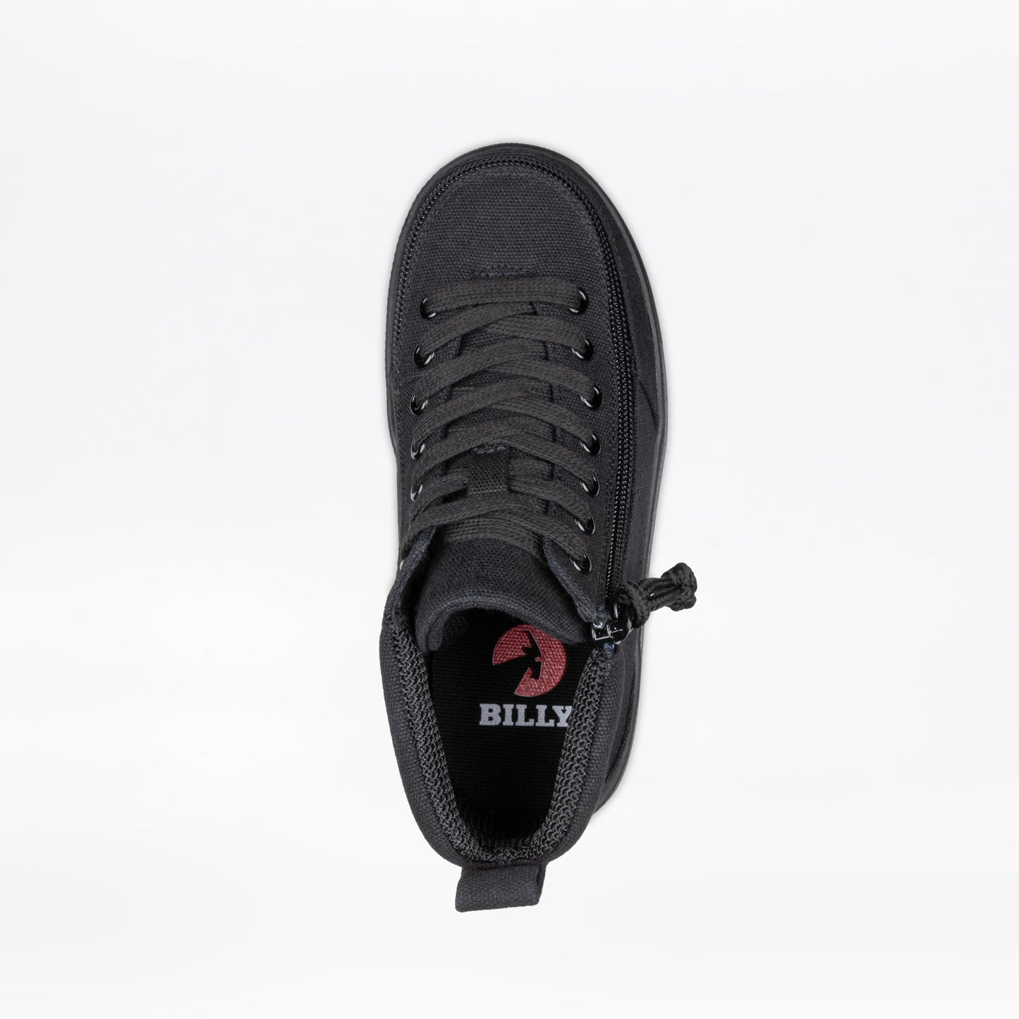 Toddler - Black to the Floor BILLY Classic D|R II High Top shoes feature adjustable laces, a full-wrap zipper, and durable knit polyester for AFO-friendliness.