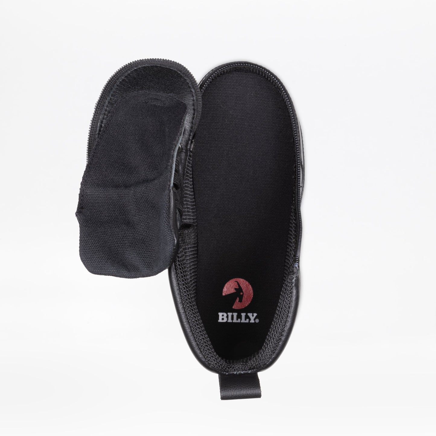 Kids - Black to the Floor Leather BILLY Classic D|R II High Top shoe with full-wrap zipper and adjustable laces, featuring a durable knit polyester fabric upper.