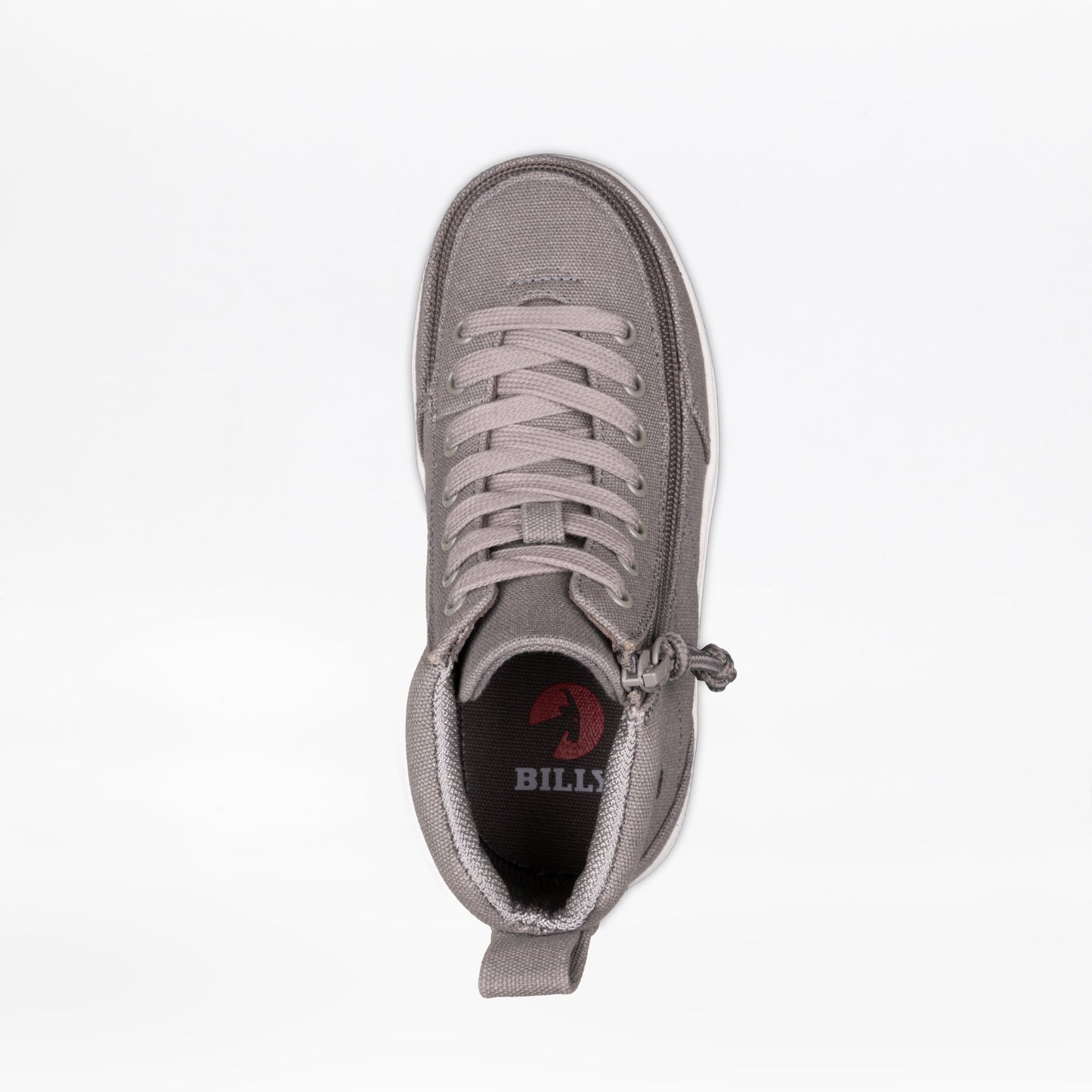 Dark Grey BILLY Classic D|R II High Top shoe with white sole, functional laces, AFO-friendly design, and full-wrap zipper for easy access.