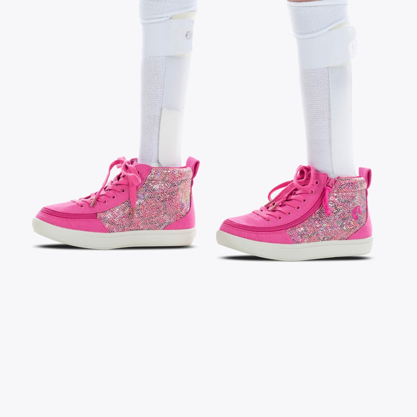 Fuchsia Snake BILLY Classic D|R II High Top shoes with adjustable laces, pink design, and easy-access zipper feature for AFO compatibility.