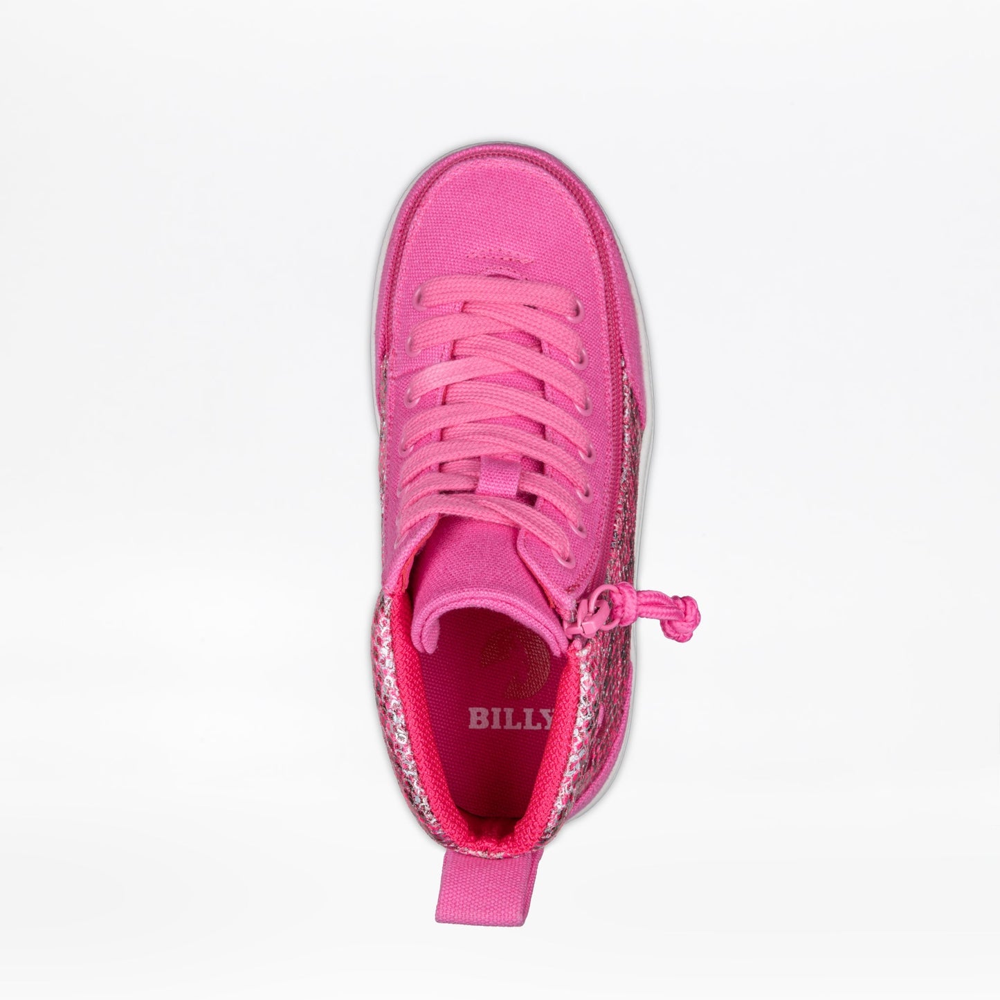 Fuchsia Snake BILLY Classic D|R II High Top shoe with adjustable laces, white sole, and full-wrap zipper for easy entry. AFO-friendly design.