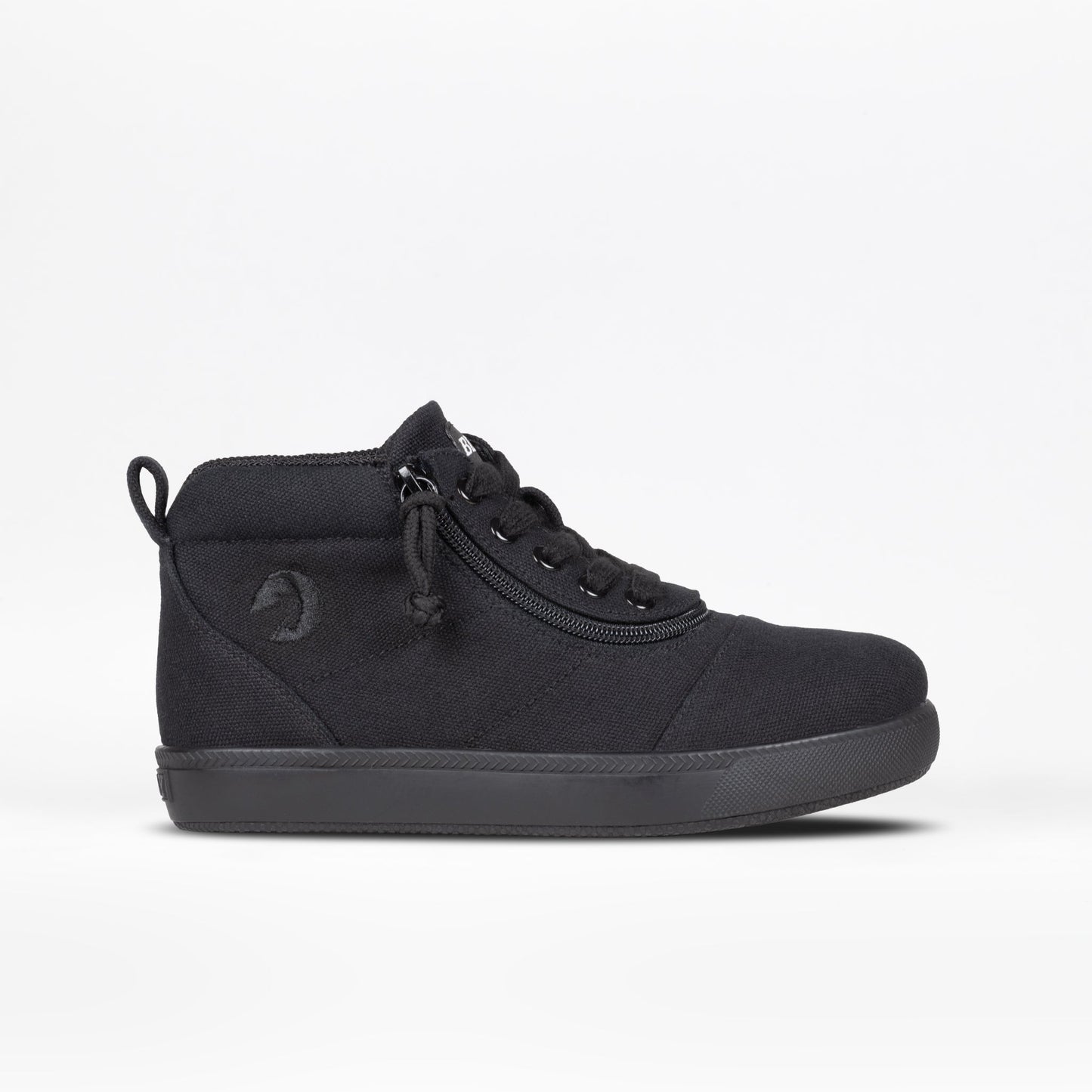 Black to the Floor BILLY D|R II Short Wrap High Top shoe with adjustable laces and zipper closure, designed for AFO compatibility and custom orthotics.