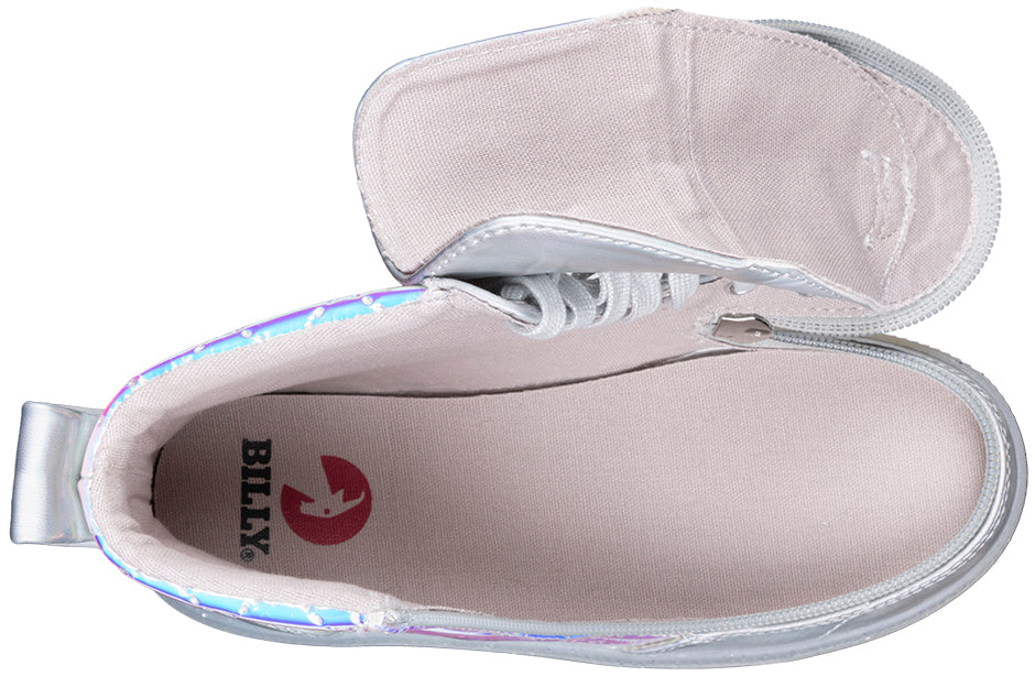 Toddler - Frozen BILLY Classic Lace High Tops with functional laces, removable insoles, and wraparound zipper for easy wear; available in sizes 5-7 US.