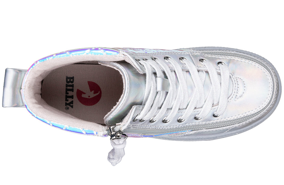 Toddler Frozen BILLY Classic Lace High Tops with functional laces, removable insoles, and wraparound zipper for ease, in M-width, sizes 5-7 US.