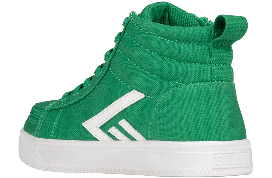 Billy Footwear (Toddlers) - Green/White CS Canvas Shoes with a functional lace-up design and wraparound zipper, showcasing a close-up of the sneaker's fabric and detailing.