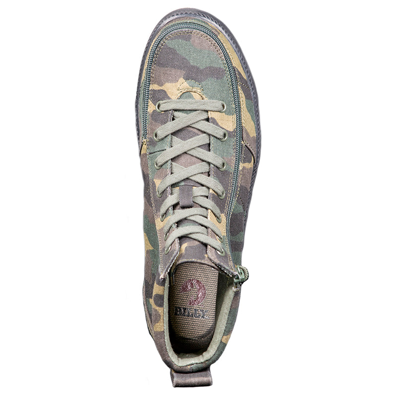 Men's Green Camo BILLY Classic Lace Highs, featuring a printed canvas upper, lightweight inner, rubber outsole, and adjustable cotton-blend laces.