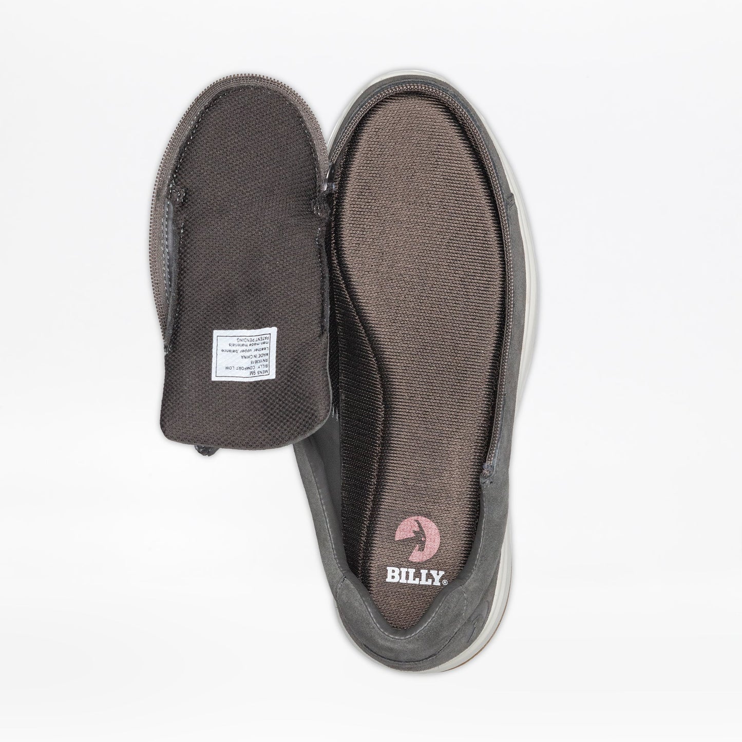 Men's Grey Suede BILLY Comfort Low shoes with wraparound zipper, facilitating easy wear, ideal for casual use.