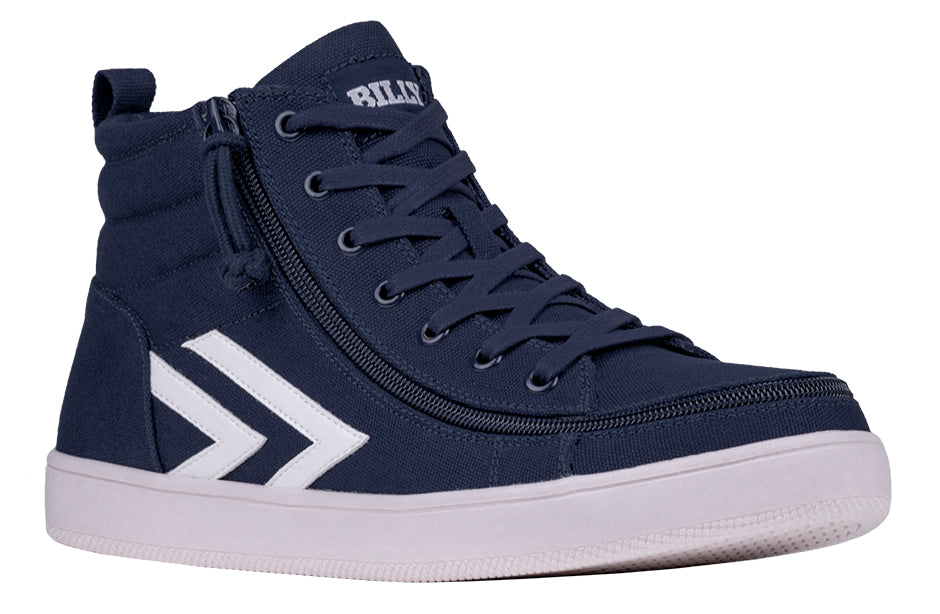 Men's Navy/White BILLY CS Sneaker High Tops with wraparound zipper, canvas upper, and removable insoles, designed for comfort and style.