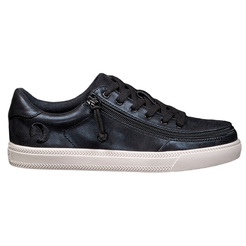 Women's Black Shine BILLY Classic Lace Lows, featuring a black faux leather upper, white sole, and adjustable laces, suitable for casual wear.
