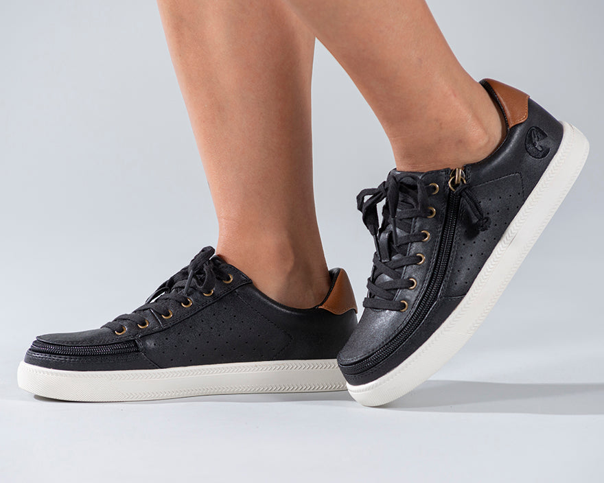 Women's Black (Brown Mustache) BILLY Low Sneakers feature adjustable cotton blend laces and a rubber tread, suitable for walking.