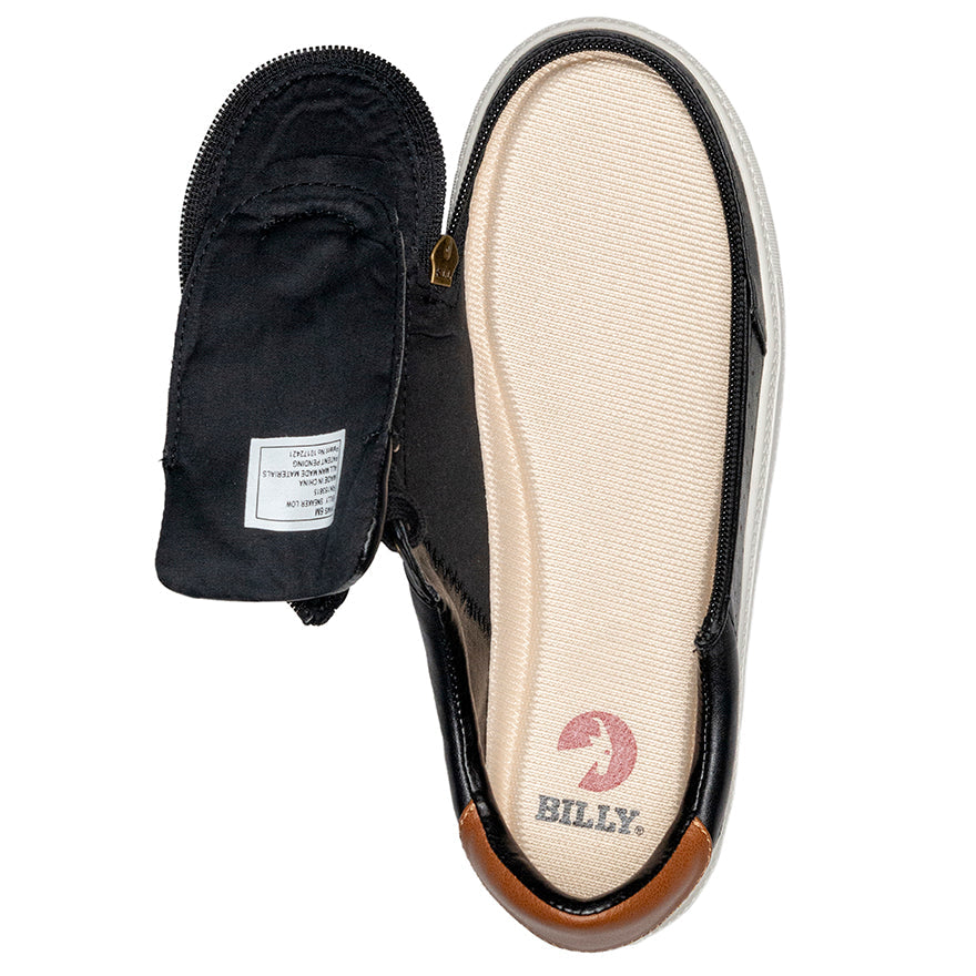 Women's Black (Brown Mustache) BILLY Low Sneakers featuring a convenient side zipper and adjustable cotton blend laces, designed with a faux leather upper and rubber outsole.