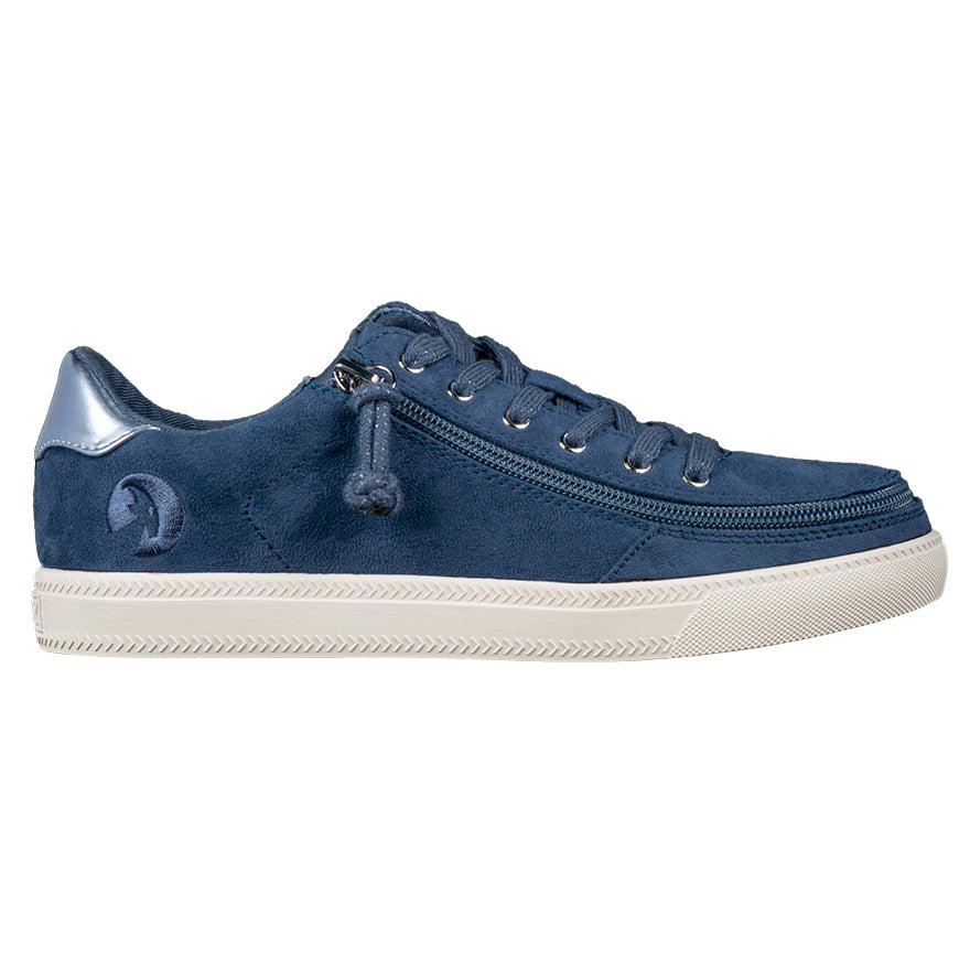 Women's Steel Blue BILLY Classic Lace Lows with white sole and metallic heel, featuring functional laces, wraparound zipper, and cushioned insoles for comfort.