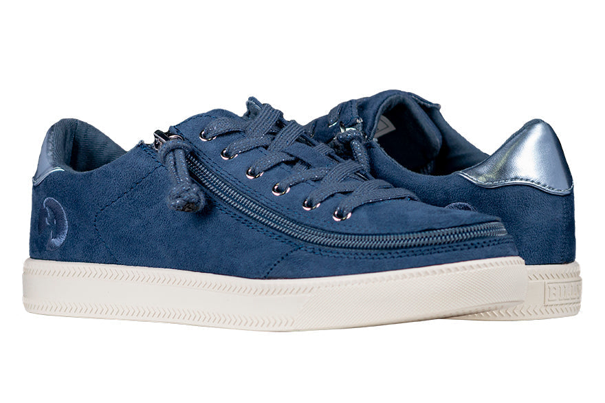 Women's Steel Blue BILLY Classic Lace Lows, featuring a wraparound zipper, metallic heel accent, and durable rubber outsoles for comfort and style.