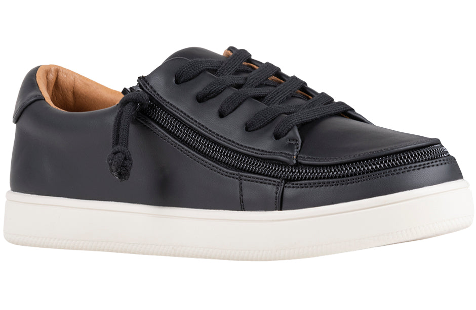 Women's Black BILLY Sneaker Low Tops with white sole, featuring faux leather and functional laces, designed for comfort and support with multi-density foam insoles.