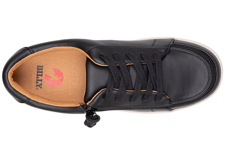 Women's Black BILLY Sneaker Low Tops with brown sole and laces, featuring faux leather and a comfortable rubber outsole, designed for elegance and comfort.