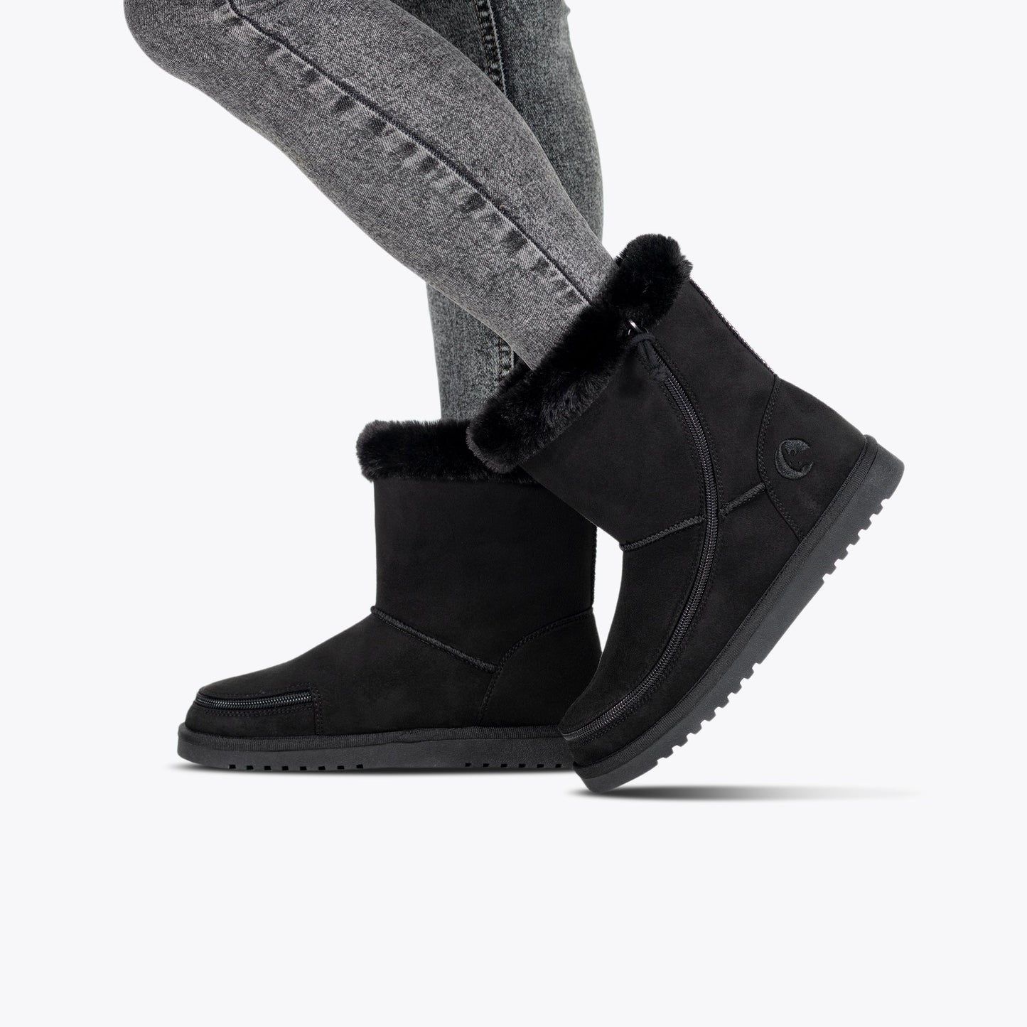 Women's Black BILLY Cozy II zipper boots with flannel lining, offering comfort and accessibility with easy on-off design, ideal for cold weather.