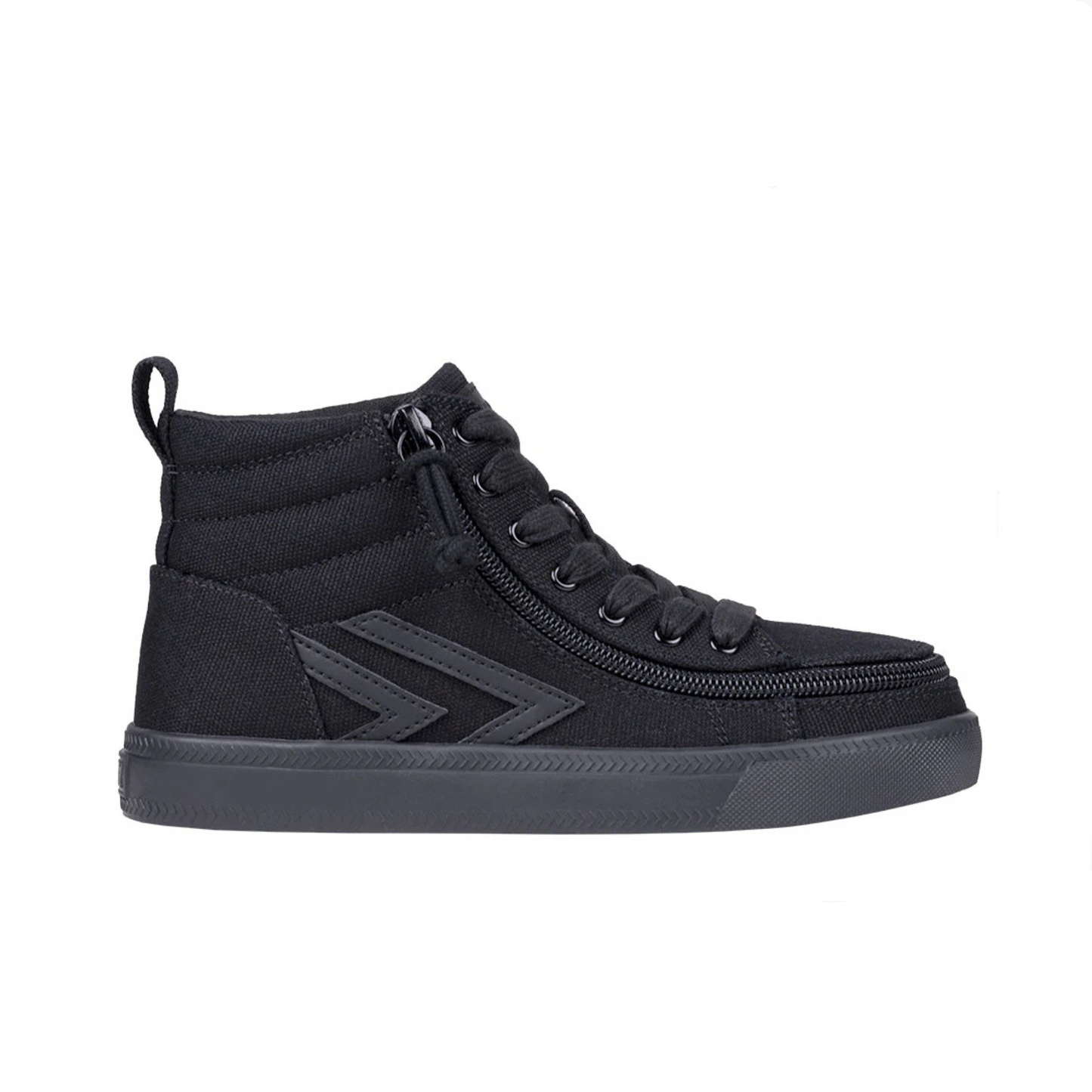 Billy Footwear (Toddlers) - Black to the Floor CS Canvas high-top sneaker featuring functional laces, removable insoles, and a convenient wraparound zipper for easy wear.