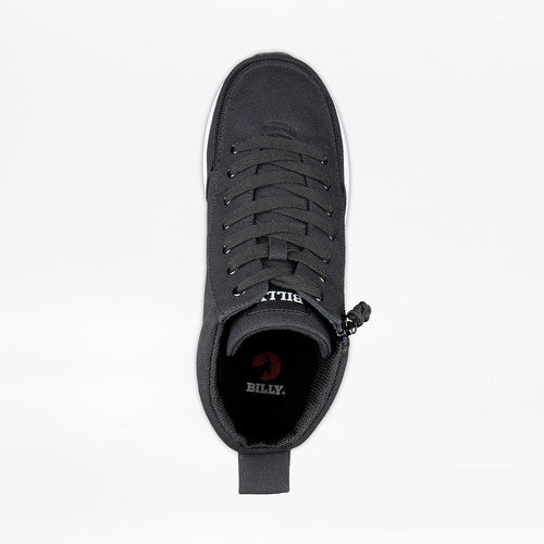 Men's Black Billy Goat Classic High shoe with white sole, laces, and a short-wrap zipper, designed for easy AFO use in collaboration with Boston Orthotics.