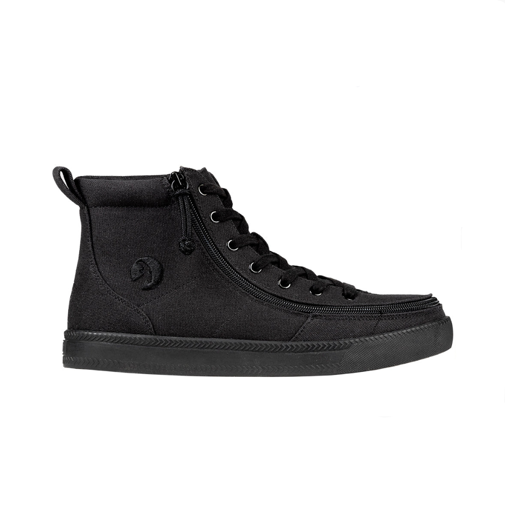 Men's Black to the Floor BILLY Classic Lace Highs featuring a wraparound zipper and padded collar for comfort, designed for easy accessibility.