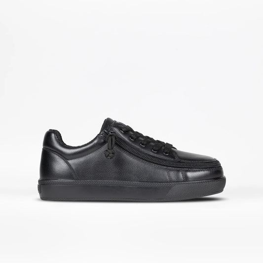 Toddlers - Black to the Floor Leather BILLY Classic Lace Lows, featuring a sophisticated leather upper, adjustable cotton-blend laces, and removable inserts for versatile styling.