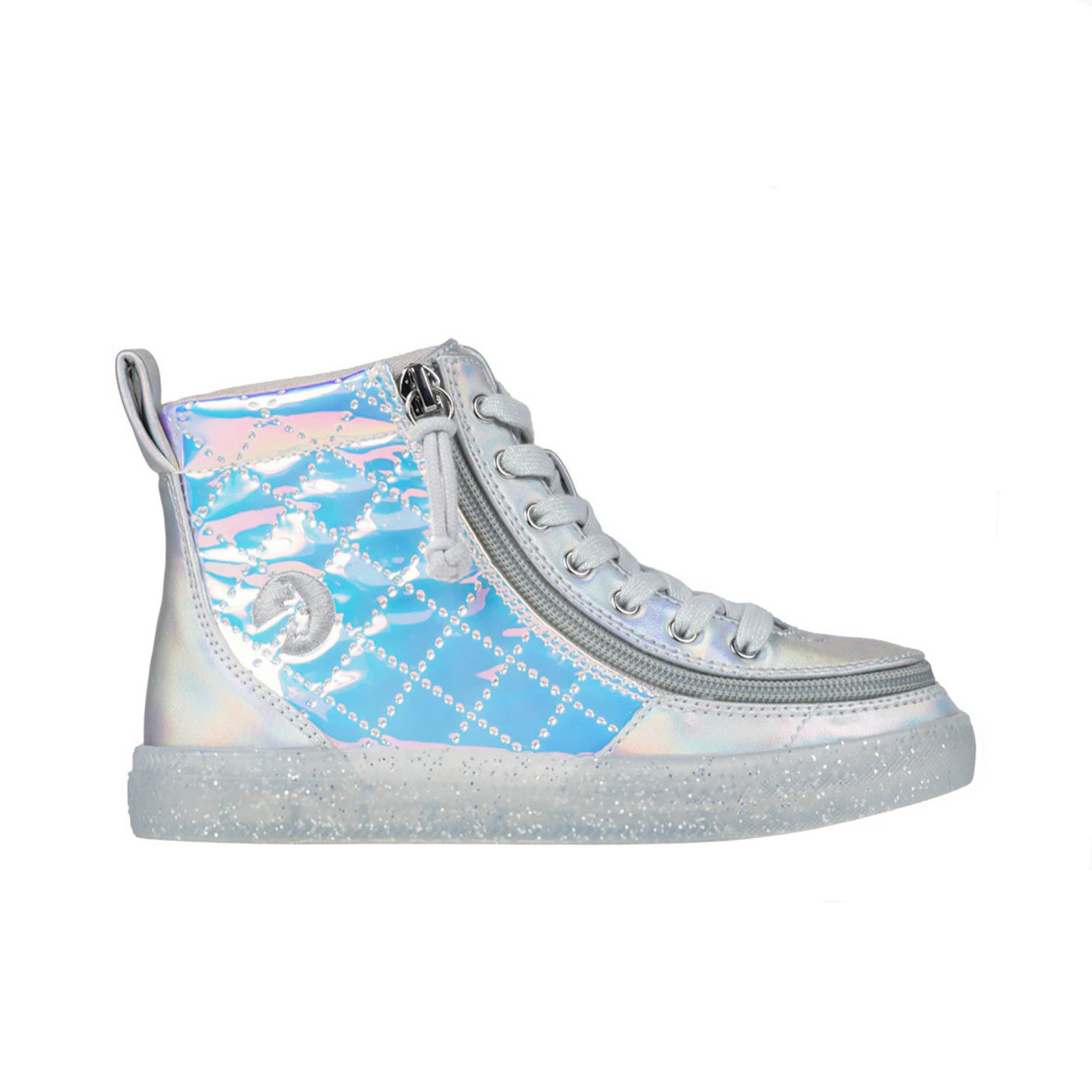 Toddler - Frozen BILLY Classic Lace High Tops feature faux leather and adjustable laces, designed with a wraparound zipper for easy access and removable insoles for comfort.