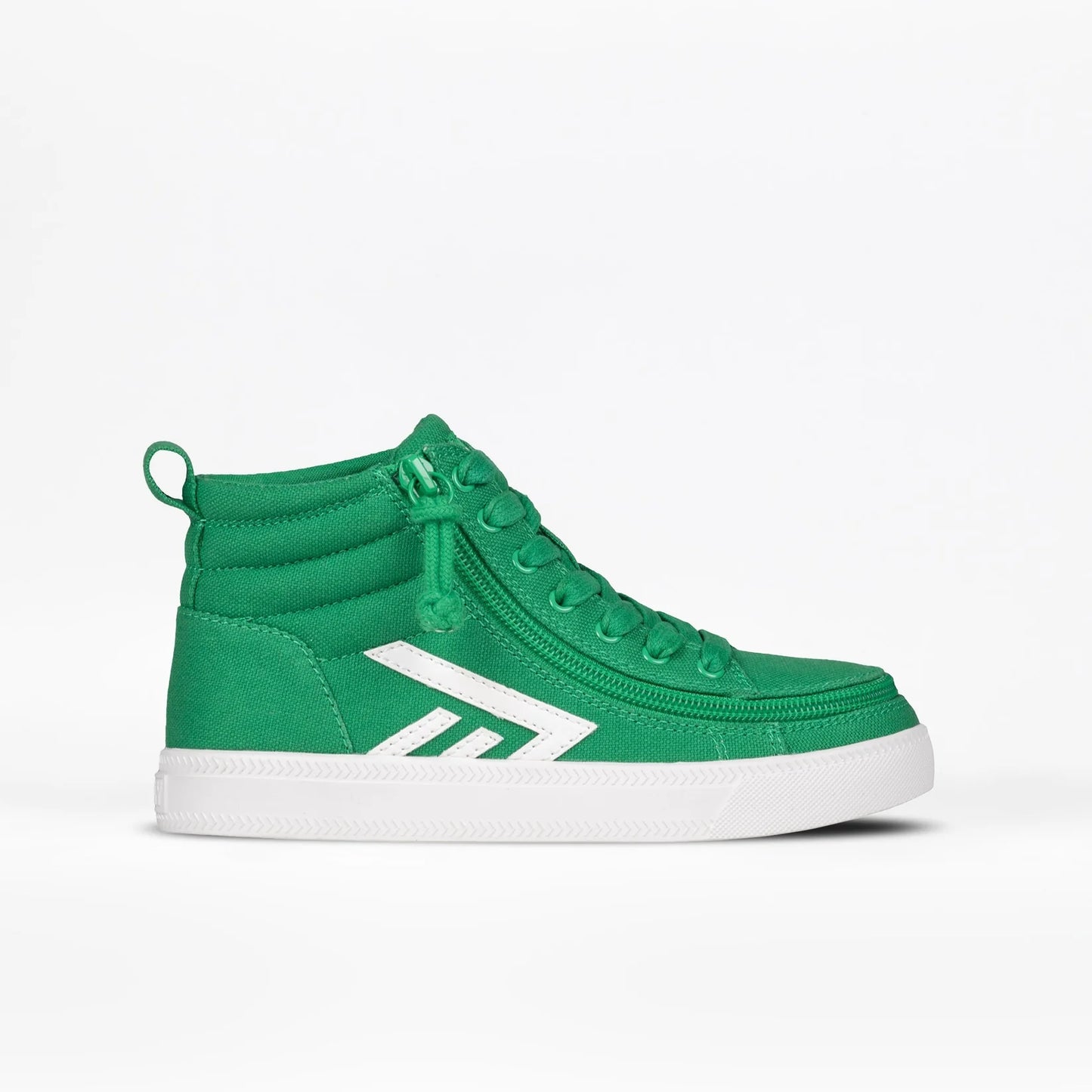 Billy Footwear (Toddlers) - Green/White CS Canvas Shoes with high-top design, featuring laces, removable insoles, and convenient wraparound zipper for easy wear.