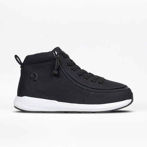 Men's Black Billy Goat Classic High shoe featuring a short-wrap zipper, designed for AFO compatibility in collaboration with Boston Orthotics & Prosthetics.