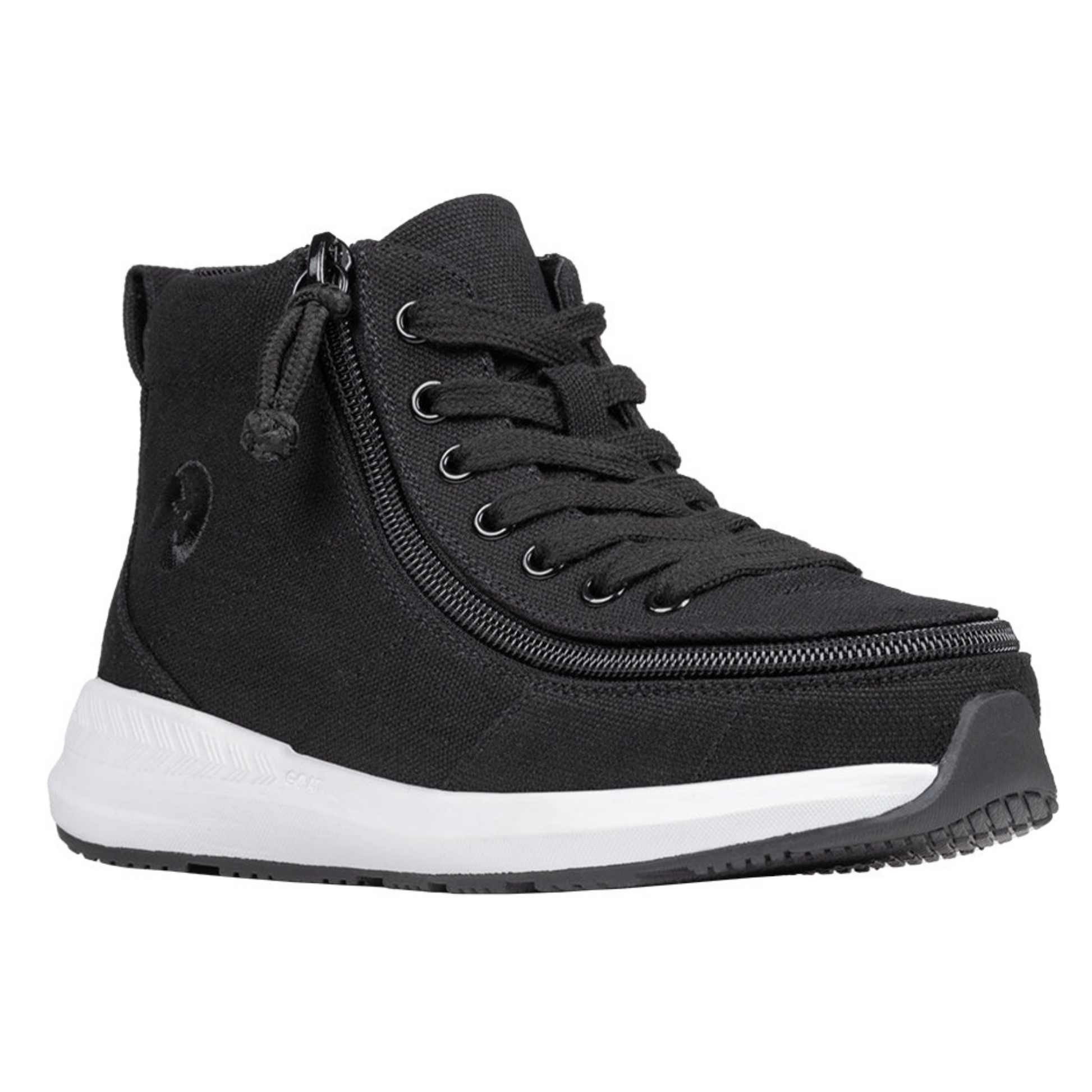 Billy Footwear (Toddler) - Goat High Top Sport Black with wrap-around zipper, AFO-friendly design, canvas texture, and adjustable laces for easy access.