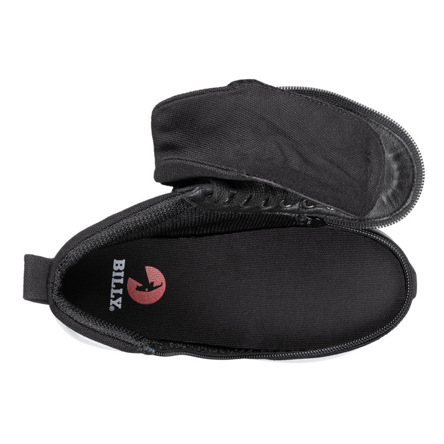 Billy Footwear (Toddler) - Goat High Top Sport Black shoe featuring a wrap-around zipper and adjustable laces, designed for easy accessibility and adaptability.
