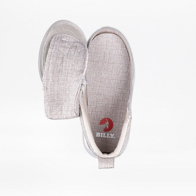 Billy Footwear (Toddler) - Goat High Top Sport Grey jersey slipper featuring a logo, designed with wrap-around zipper for easy access and AFO-friendliness.
