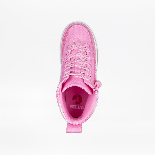 Billy Footwear (Toddler) - High Top Pink Glitz Canvas Shoes featuring easy-access wrap-around zipper, cushioned footbed, and flexible outsoles for adaptive comfort.