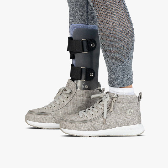 Billy Footwear (Toddler) Goat High Top Sport Grey Jersey shoe with wrap-around zipper, designed for easy wear with leg brace or AFO.