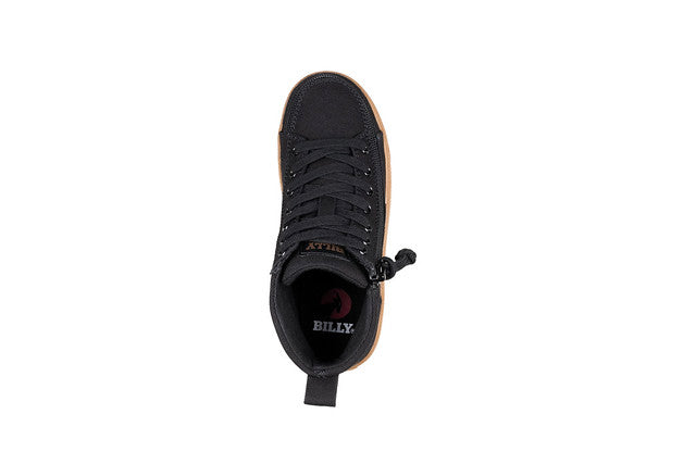 Billy Footwear (Toddler) - Black/Gum CS Canvas Shoes with brown soles, featuring functional laces, wraparound zipper, and removable insoles for easy wear and comfort.